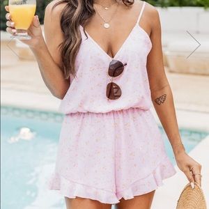Pink Lily - BOULEVARD SUNSET BLUSH SPAGHETTI STRAP FLORAL ROMPER